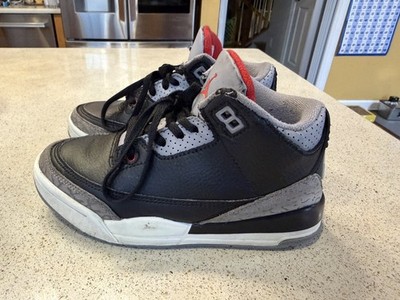 Nike Air Jordan 3 Retro Kids 13C Black Cement Gray Red Leather Sneakers
