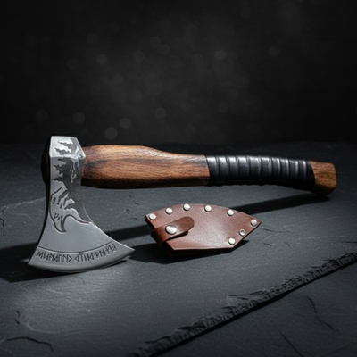 #ad Custom Carbon Steel Viking Axe Hatchet Tomahawk Bearded Raven Etched with Sheath $59.47