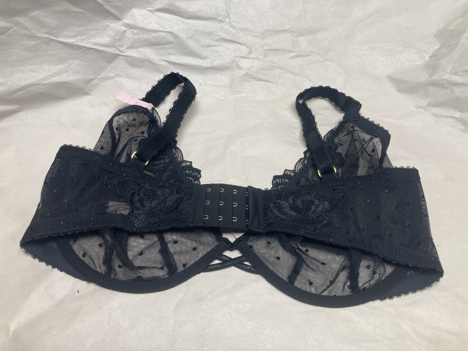Victoria's Secret Unlined Black Lace/Mesh Bra Size 38 DDD