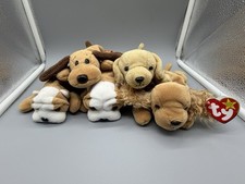 Ty The Beanie Babies Dogs - Spunky, Wrinkles, Fetch, Bones W/missing Tags Lot 5