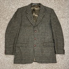 VTG Harris Tweed 100 Wool Blazer Mens Made Scotland Plaid Brown Sport Jacket