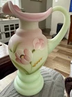 FENTON 2004 GEEN LOTUS MIST BURMESE "MUSEUM COLLECTION" PITCHER VASE w FLOWERS