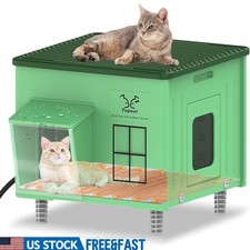 Weatherproof Heated Cat House Insulated Outdoor Shelter W/ Magnetic Escape Door