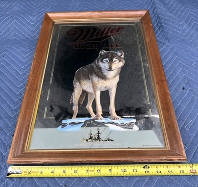   Vintaage 1st Printing Miller High Life Wolf Mirror Wildlife Series 1991 Rare