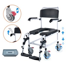 VEVOR Fauteuil Roulant de Toilette avec 4 Roues Verrouillable Repose-pieds