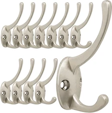 12 Pack Silver Coat Hooks Wall Mounted with 24 Screws Retro Double Hooks Utility