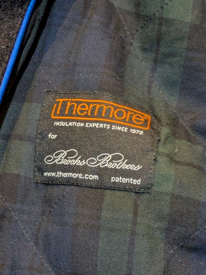 Abrigo de lana Brooks Brothers Thermore forrado a cuadros para hombre talla M gris oscuro Foto 4 de 4