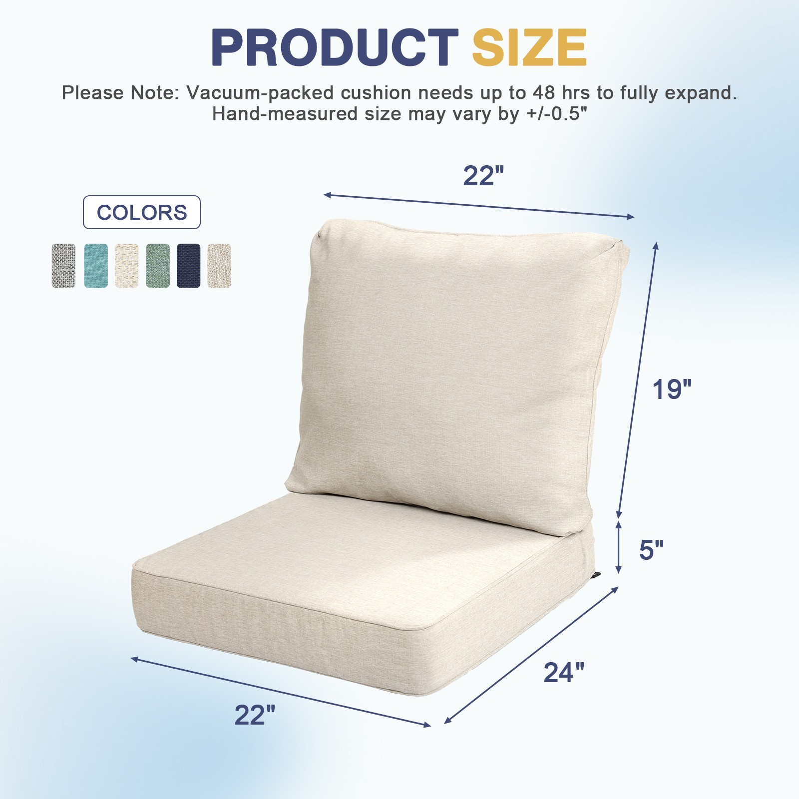 Aoodor 2PCS Patio Chair Cushions Set Outdoor Furniture Seat/Back Removable Cover