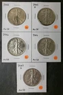 Lot of Five 50c Walking Liberty Silver Half Dollars