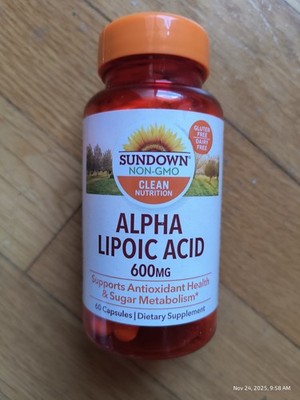 Sundown Non-GMO Alpha Lipoic Acid 600mg 60 Ct Exp 07/26