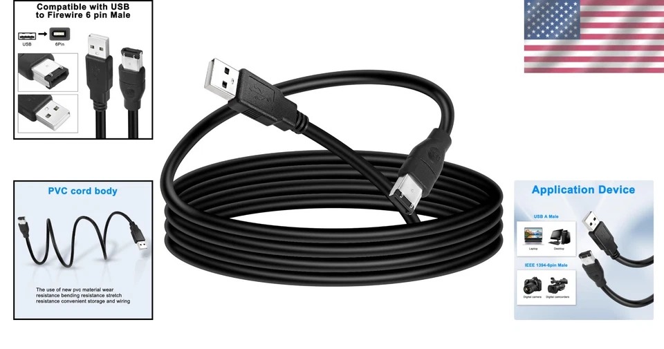 Firewire IEEE 1394 6-Pin Male to USB Type A Converter - 1.8M, Plug and Play - Image 2 of 4