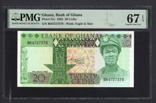 Ghana 20 Cedis 1982 P21c Uncirculated Graded 67 Top Pop