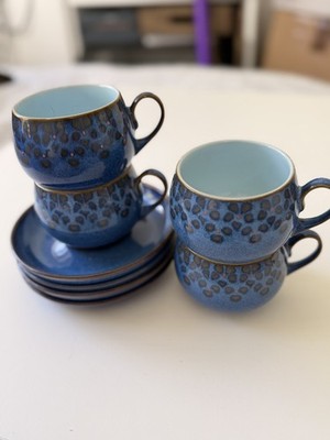 Neue, unbenutzte Denby Midnight Blue - Set 4 x Tee-/Kaffeetassen und Untertassen