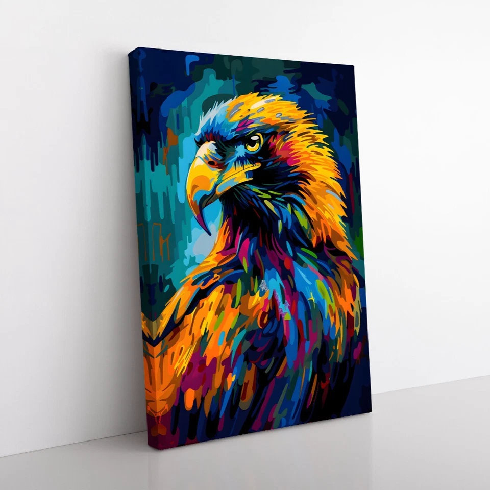 Colorful Bald Eagle Oil Painting Print Framed Canvas Wildlife Animals Wall Art - Image 2 of 4