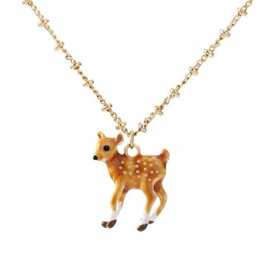 Les Nereides Paris Fawn Deer Enamel Pendent Necklace