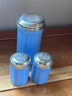 Set of Vintage Reproduction Periwinkle Blue Milk Glass Sugar & Salt & Pepper Sha