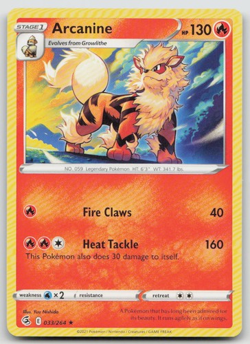 Arcanine 033/264 Rare Fusion Strike Pokemon NM