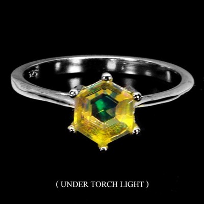 925 Sterling Silver Ring Hexagon Fire Opal 7mm Natural Gemstone Jewelry Size 7