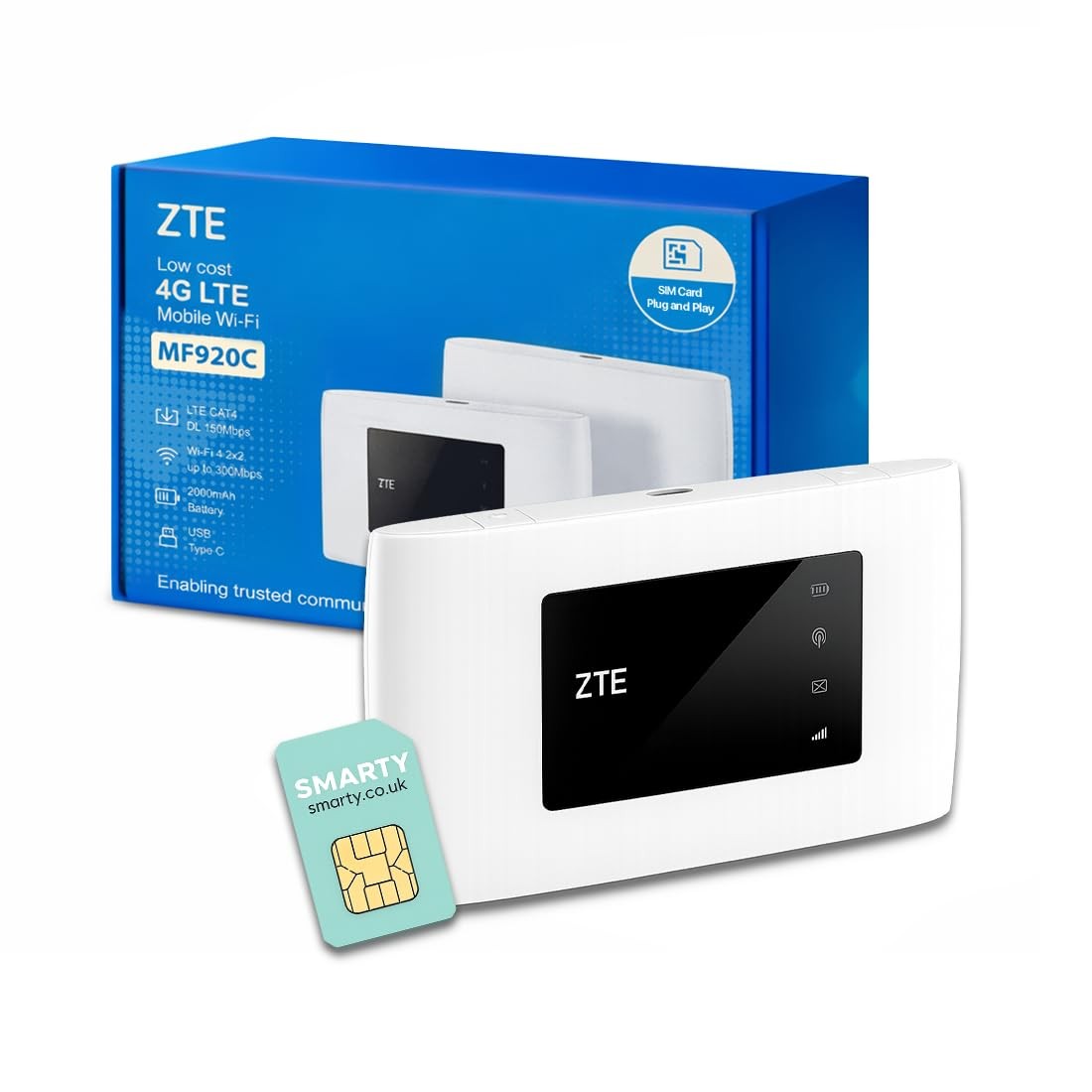 ZTE MF920 4G MiFi Router – Unlocked Portable WiFi 10.5 x 6.3 x 1.2 cm, White