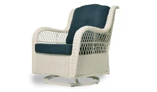 Rio Vista Swivel Glider Chair, White Wicker and Navy Cushions