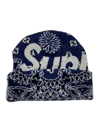 Supreme 23Aw grand logo bonnet tricot sans acrylique Nvy total patte AEs95