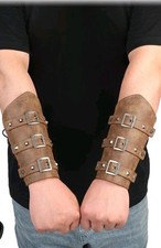 2 PC Leather Bracer Arm Cuff Medieval Wristband Guard Leather Gauntlet Cosplay