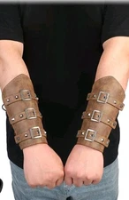 2 PC Leather Bracer Arm Cuff Medieval Wristband Guard Leather Gauntlet Cosplay 