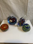 4 Vintage Glass Paperweights Fish Murano Barbini  Flowers Lot Fruit