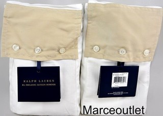 Ralph Lauren Organic Sateen Border TWO KING Pillowshams Coastal Sand