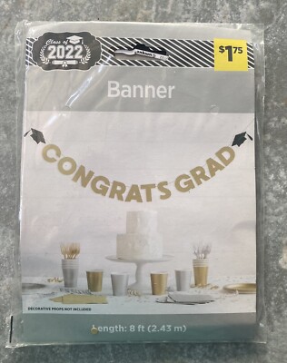 Graduation  Banner ''CONGRATS GRAD'' Black & Gold