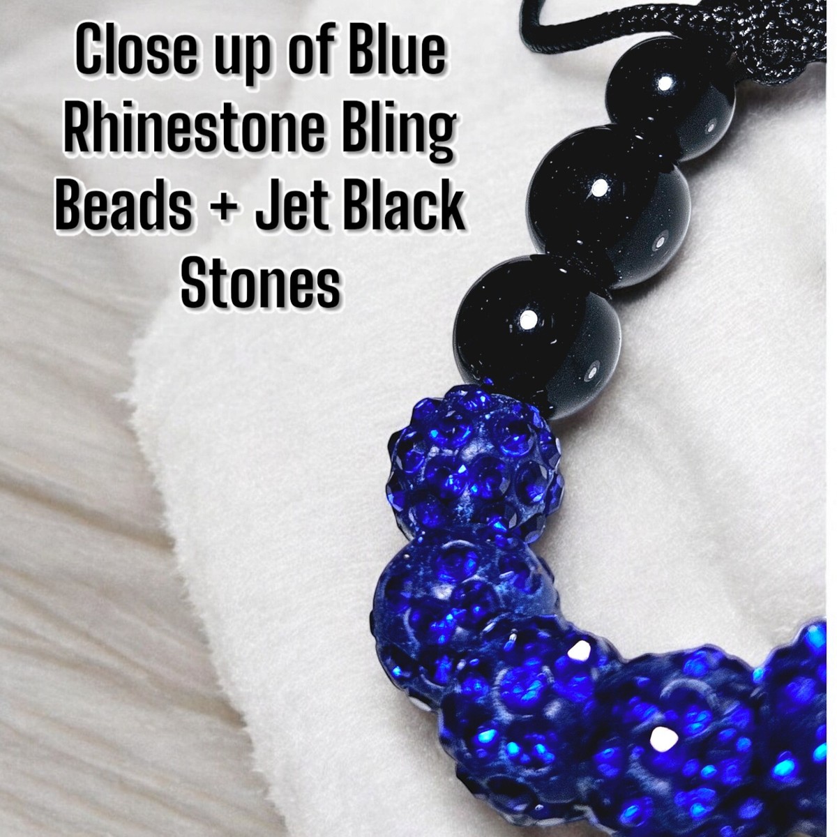 8mm Shamballa Blue Rhinestone CZ / Jet Black Stone Bracelet