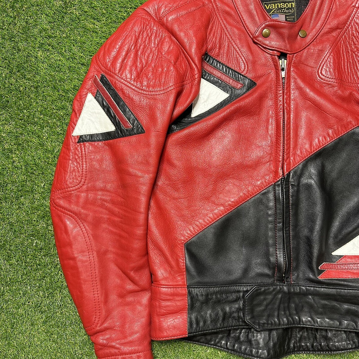 Vtg Vanson 80s 90s Red & Black Riders Leather Motorcycle Vtg Vanson 80s 90s Red & Black Riders Leather Motorcycle