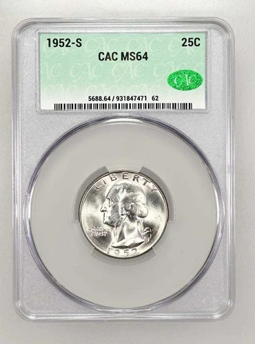 1952 S Washington Quarter CACG MS 64 CAC -162