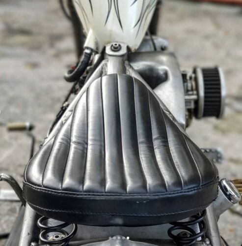 TUCK AND ROLL BATES STYLE SEAT FOR MOTORCYCLES CHOPPER BOBBER REAL LEATHER BLACK - Picture 3 of 7
