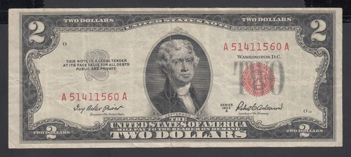 United States  2  Dollars  1953  VF  P. 380a,   Banknote, Circulated - Picture 1 of 2