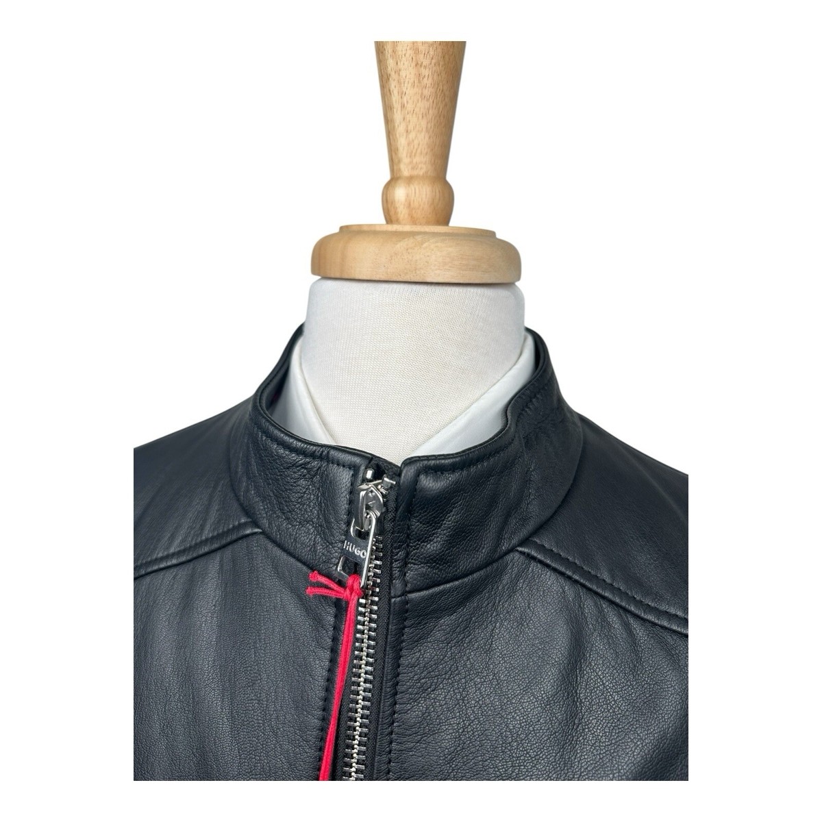 Hugo Boss Goat Leather Black Full Zip Men's Moto Jacket Size Small