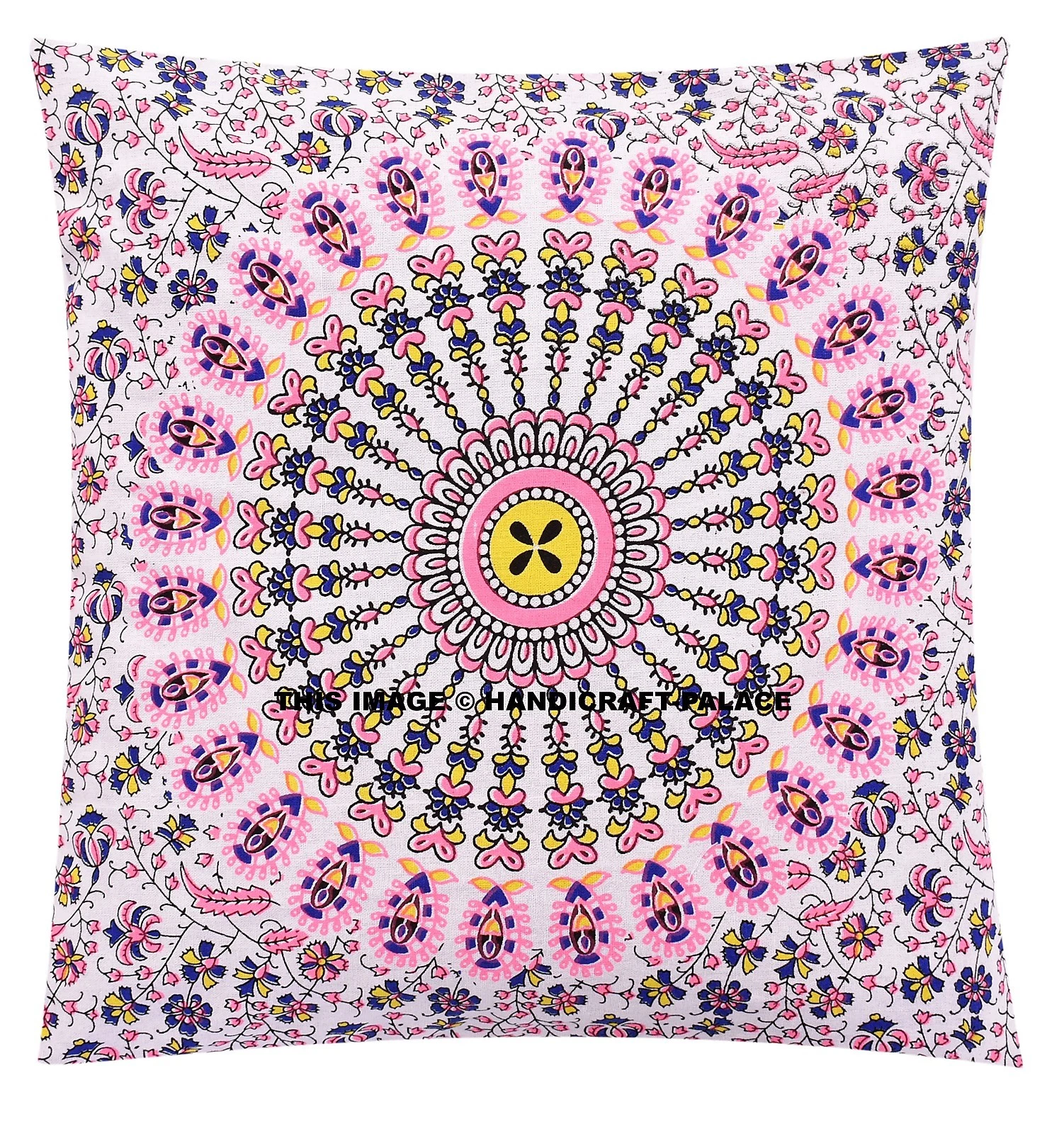 Indian Mandala Throw Pink Sofa Pillow Cotton Cushion Cover Washable Home Decor