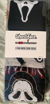 Halloween Socks Scream Ghost Face Fun World Bioworld Horror 3 Pair Mens Crew