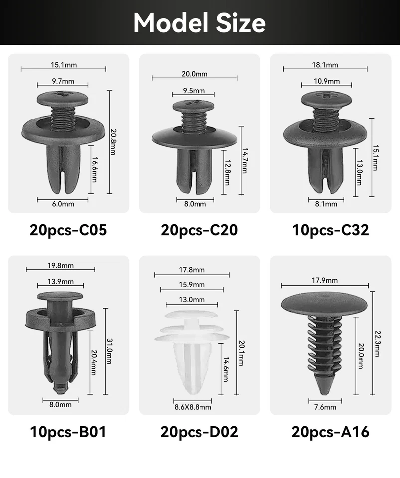 Juego de 100 PIEZAS Parachoques Guardabarros Forro Tipo Empuje Clips de Retención para Chevy GM Nissan Foto 3 de 4