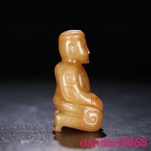 2.4"old China dynasty natural hetian jade Carved Kneeler people sacrifice statue - Picture 9 of 9