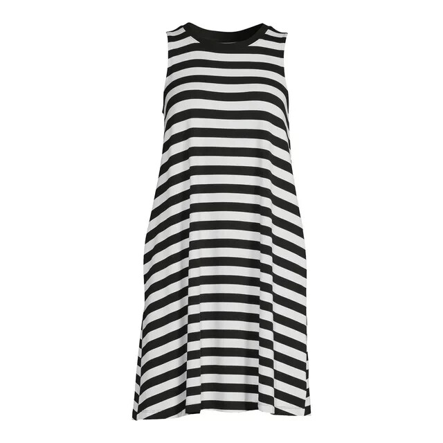 Time & Tru Striped Sleeveless Knit Dress w Pockets Black Small (4-6) Time & Tru Striped Sleeveless Knit Dress w Pockets Black Small (4-6)