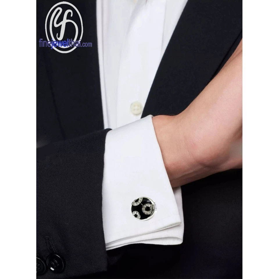男式婚礼袖扣 18k 镀白金-Finejewelthai-FC006 — 第 4/4 张图片