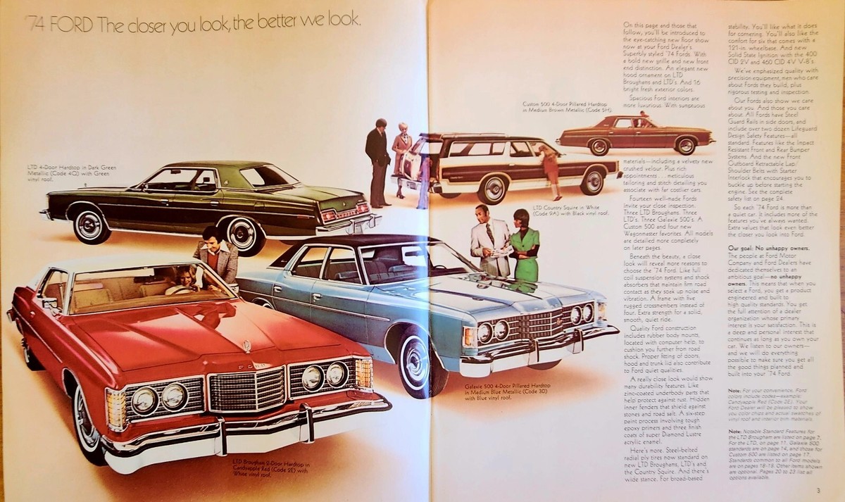 1974 Ford LTD, Brougham, Custom 500, Galaxie & Wagons Brochure | eBay
