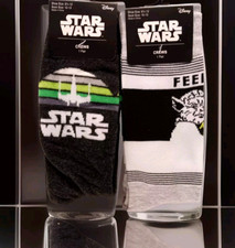 STAR WARS Boys Crew Socks-2 Pairs Size 10-13- Black Yoda - Black Starship