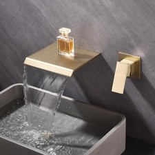Waterfall Wall Mount Tub Faucet Single Handle Brushed Gold Basin Mixer Tap