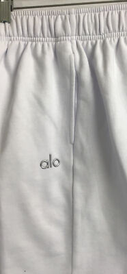 Alo Accolade Sweat Shorts White Medium Weight Elastic Silver Logo
