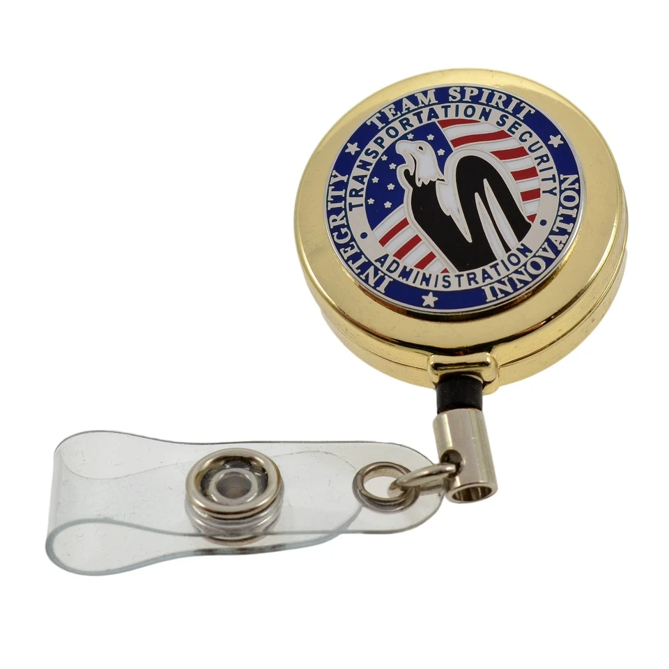 TSA Team Insignia 可伸缩徽章卷轴身份证安全通行证持有人金色 — 第 2/4 张图片
