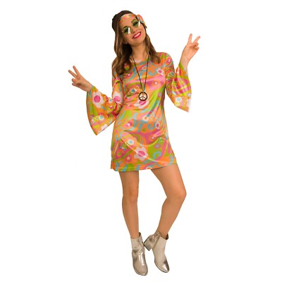 60's Groovy Baby  Kleid  Damenkostüm Hippie Girl Outfit Verkleidung Kostüm