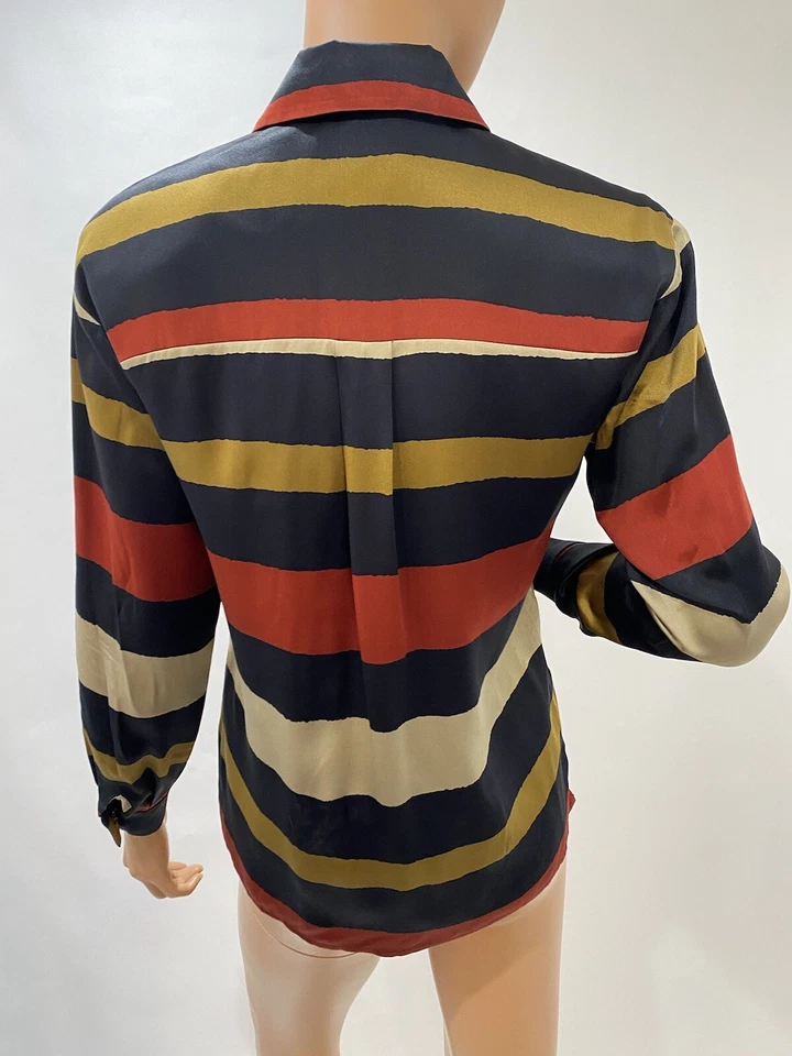 Maggy london 100% Silk Blouse Striped Black/brown Size Small 2 - Image 3 of 4