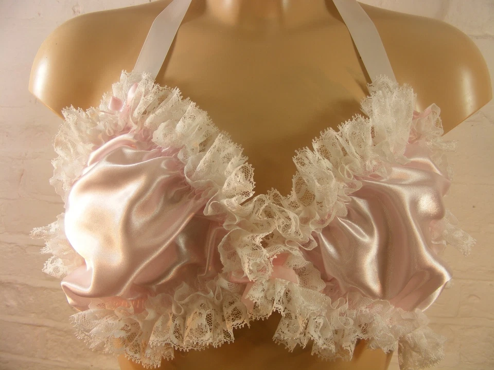 sissy ROSA satinado sujetador bragas conjunto ropa interior top lencería bragas HOMBRE O mujer Foto 4 de 4